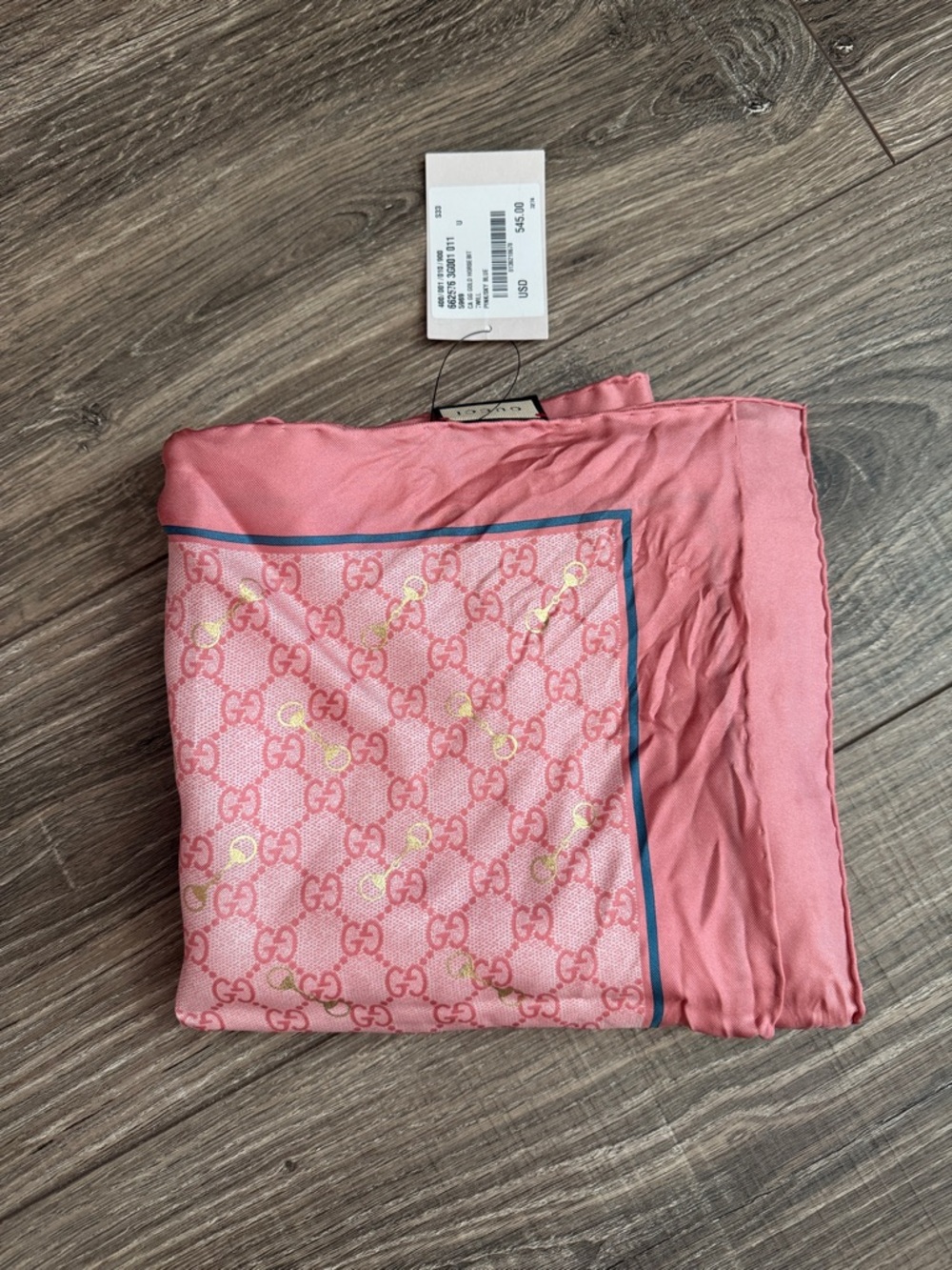 Gucci Pink & blue Silk Logo Scarf - Picture 2 of 7